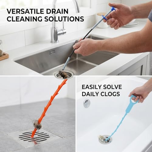 Drainage Snake, Drainage Cleaner, and Hair Removal Tool - Upgraded Version With Easier Pressing, Suitable for Toilet Unclogging, Sink, Shower, Flexible Drainage Snake - (23 inches, 79 inches)