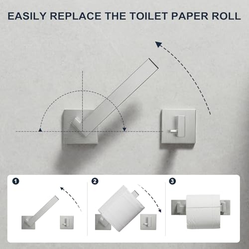 Toilet Paper Holder Wall Mount Brushed Nickel, Stainless Steel Toilet Tissue Roll Holder Bathroom Square Toilet Paper Towel Roll Holder, Double Post Pivoting Tissue Handle - color: Brushed Nickel