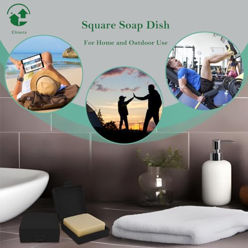 Square Soap Dishes Holder for Shower Travel Soap Container with Lid Lightweight Waterproof Soap Box for Dr. Squatch Men's Soap Bar for Traveling Toiletry Gym Bathroom (Black) - color: Black