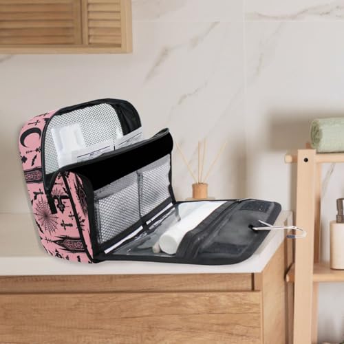 MNSRUU Hanging Toiletry Bag Black Gothic Moon Spider Webs and Bats Travel Makeup bag for Toiletries Portable Travel Toiletry Organizer Cosmetic Bags with Hanging Hook - color: Bats I8897