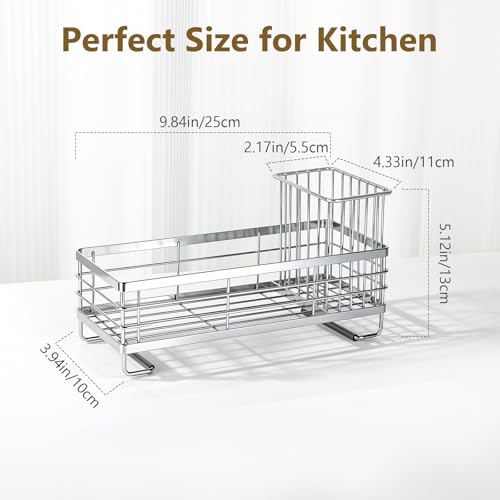Shinowa Kitchen Dish Soap Dispenser Set, 14OZ Glass Bottle with Rustproof 304 Stainless Steel Sponge Holder and Instant Dry Tray, Hand and Dish Soap Dispenser Set for Kitchen Sink Organizer, Silver - color: Silver + Dark Grey + Transparent