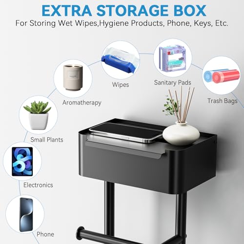 Toilet Paper Holder Free Standing - Toilet Paper Stand with Shelf - Storage for 4 Rolls- Bathroom Organizers, No Drill, for Large Toilet Rolls, 29.7 inch*12.6 inch (Matte Black) - color: Black