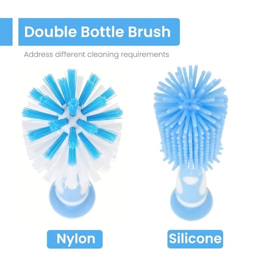 Ariseno 5-in-1 Baby Bottle Brush Set, Including Nylon and Silicone Bottle Brush, Bottle Cap, Straw and Nipple Cleaner, BPA-Free (Blue) - color: Blue-nylon Silicone