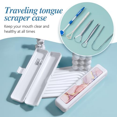 Toothbrush Travel Case - Colorful Pattern, Holder and Covers for Toothbrushes, Includes Tongue Scraper Case - color: Pink Marble, size: Small