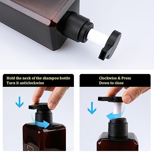 Shampoo and Conditioner Dispenser Shower Soap Bottles 3 Pack 550ml/18.6oz Refillable Shampoo Pump Bottle Dispenser Plastic Empty Body Wash Dispensers with Stylish Permanent Labels for Bathroom (Brown) - color: Brown