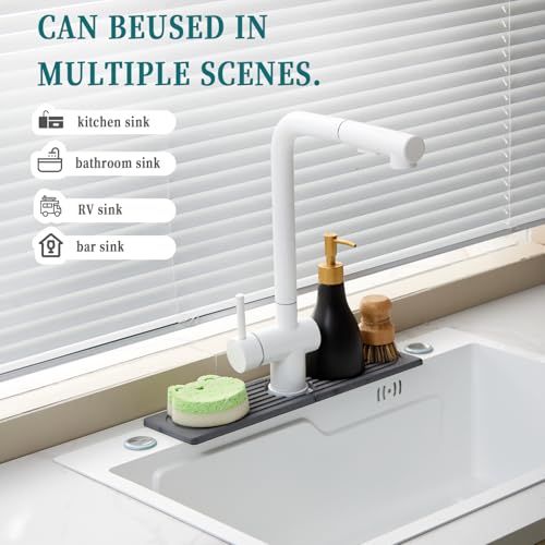 Stone Faucet Mat for Kitchen Sink, Diatomite Drying Stone Mat Sink Protector, Sink Splash Guard Fit Kitchen Bathroom Counter 15.7 Inch Dark Grey Kitchen Decor Home Accessories