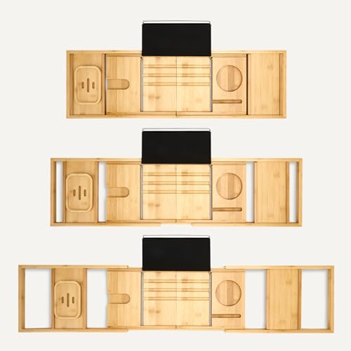 Amazon Basics Expandable Bamboo Bathtub Tray Caddy, 29.5-43 in, Spa Bath Organizer