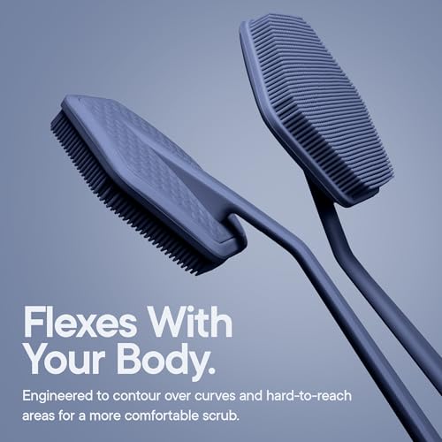 TOOLETRIES Silicone Back Scrubber for Shower, Bath Brush - Glacier | Long ergonomic handle and non-slip grip make exfoliating hard-to-reach areas simple and comfortable. - color: Glacier