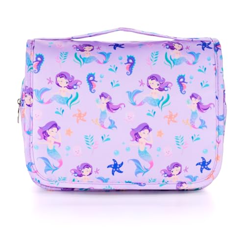 Kids Hanging Toiletry Bag for Girls, Travel Toiletry Bag for Little Young Girls Cosmetic Makeup Waterproof Wash Bag Toddler Traveling Toiletries, Mermaid Purple - color: Mermaid-Purple