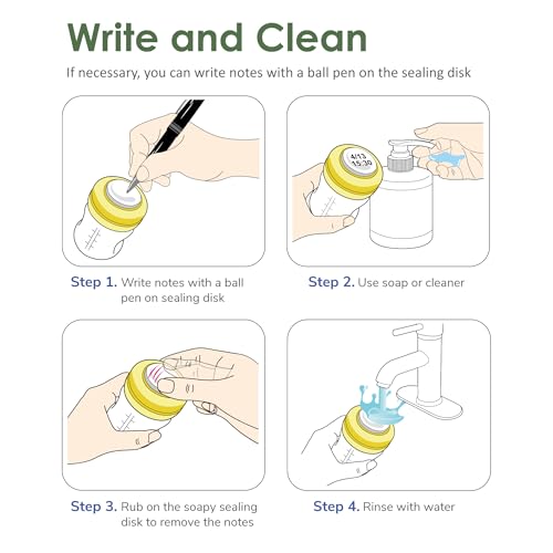 Maymom Screw Lids Aka Travel Caps with Rewritable Sealing Disc Compatible with Avent, Maymom Wide Mouth Bottles; Cap Replace Avent Natural Bottle Sealing Ring and Sealing Disc, 6pcs. (Yellow) - color: Yellow