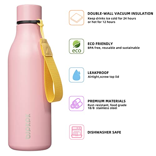 BJPKPK Insulated Water Bottles, 18 oz Stainless Steel Metal Water Bottle with Strap, BPA Free Leak Proof Jugs, Mugs, Flasks, Reusable Thermal Flasks for Sports & Travel, Light Pink - color: Light Pink, size: 18 Ounces, style: 18oz