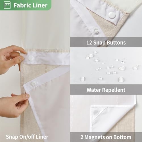eachope No Hook Stall Shower Curtain with Snap-in Fabric Liner - 54x80 Heavy-Duty Linen Textured Striped Design,Narrow Rustic Modern Farmhouse Bohemian Bathroom Curtain,Water-Repellent,Cream/Beige - color: Cream, size: 54"W x 80"L (Pack of 1)