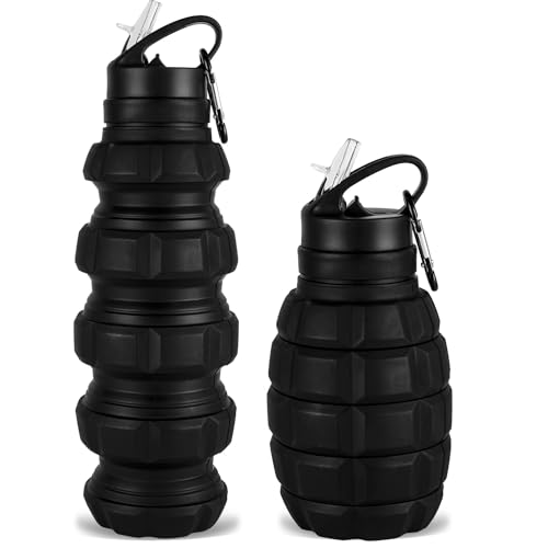QiCheng&LYS Collapsible Water Bottle Sports Bottle 19.5OZ/580ml Travel Water Bottle for men women kids. BPA Free Food Grade Silicone. (Black) - color: Black