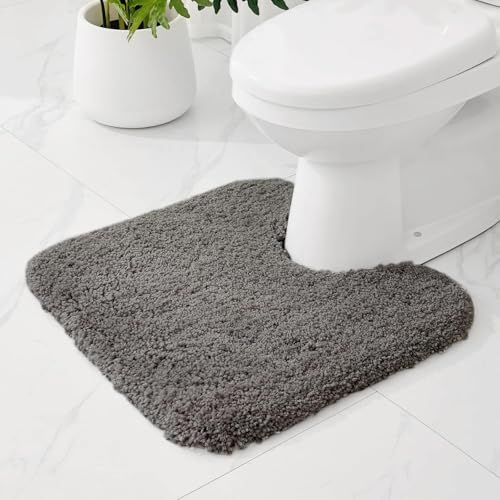 Toilet Rugs U-Shaped Mat 24x22, Contour Bathroom Mat - Ultra Soft & Absorbent Microfiber, Quick-Dry, Machine Washable with High Density Foam Latex Non Slip Backing, Dark Grey - color: Dark Grey, size: 24" X 22"(Toilet Rug)
