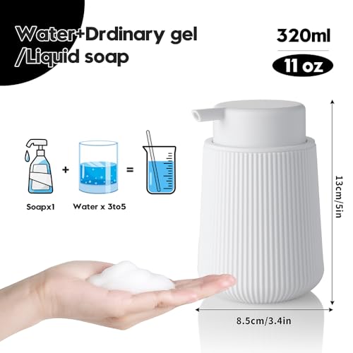 YAUKPH Striped Foaming Hand Soap Dispenser with Leak-Proof Pump for Bathroom and Kitchen Countertop 11oz White - color: White, size: Foaming Dispenser