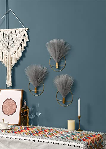 Pretty Jolly Boho Wall Decor, Wall-Mounted Metal Art, Hanging Artificial Pampas Display, Living Room, Bedroom, Bathroom, Diningroom, Fake Faux Plant 2 Pack Black Brown | Hanging Planter Display, For Living Room, Bedroom, Bathroom, Dining room, 2 Pack Blac