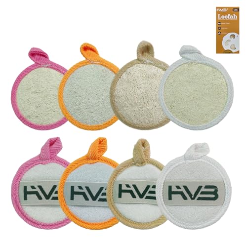 HVB Natural Loofah Exfoliating Facial Sponge. Premium Loofah Facial Brush, Made from Natural loofah, Suitable for Both Men and Women, Designed for Facial Cleansing. Pack of 8 (1 Box)