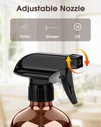 Bontip Glass Spray Bottle with Silicone Sleeve Protection, Amber Glass Spray Bottle Set for Window Cleaner Aromatherapy Facial Hydration Watering Flowers Hair Care 2 Pack/16 oz (Black & Brown) - color: Black & Brown, size: 16 Ounces