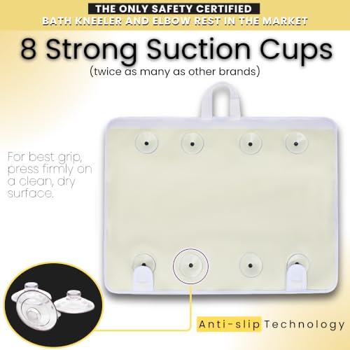 Bath Kneeler –8 Suction Cups & 2" Thicker Padding.Certified Bath Kneeling Pad for Bath Tub & 5 Bath Toy Organizer. Fast Dry Bath Kneeler and Elbow Rest Pad Set. Baby Bath Essentials by Supa Ant-Duck - color: Yellow Duck With White Pockets