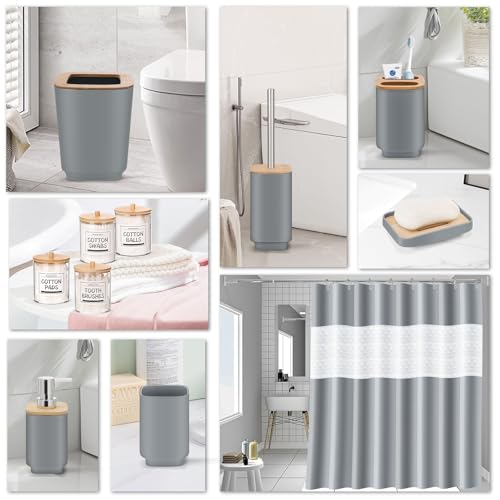 IMAVO 11 Piece Grey Bathroom Set, Trash Can, Toilet Brush, Storage Tray, Complete Bathroom Accessories Organization Kit for Bathroom Décor and Home Gifts - color: Grey, size: 11 Pcs Bathroom Set