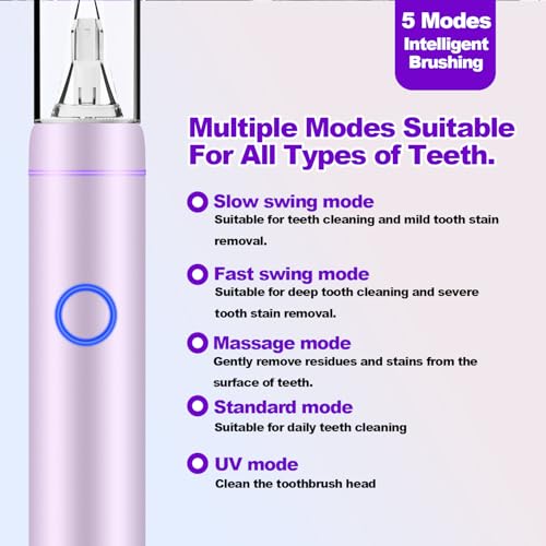 Metal Electric Toothbrush with UV Mode, Vibration and Oscillation Electric Toothbrush for Adults, 6 Brush Heads & Travel Case & Dust Cover, 5 Modes & Built in Timer, One Charge Last 120 Day（Rose） - color: Rose