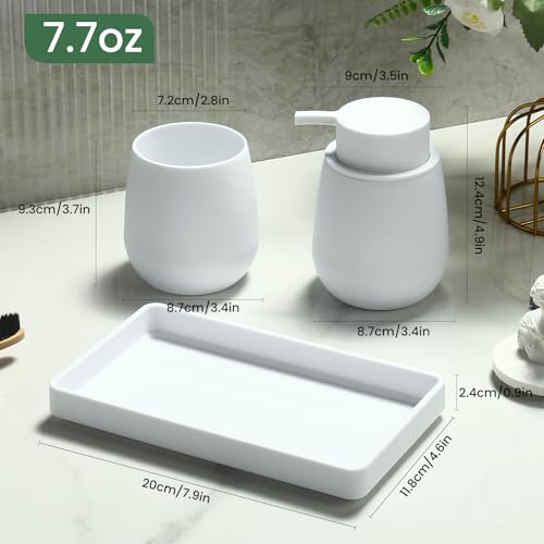 Bathroom Accessories Set, Modern 3 Pcs Bathroom Essentials - Soap Dispenser, Toothbrush Holder & Tray, Countertop Vanity Organizer (White) - color: White