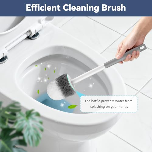 Toilet Brush, 2 Pack Compact Toilet Bowl Brush and Holder Set with Nylon Bristles Toilet Cleaner Brush Hidden Toilet Scrubber Brush for Bathroom Cleaning, Grey & White - color: Grey White-2p