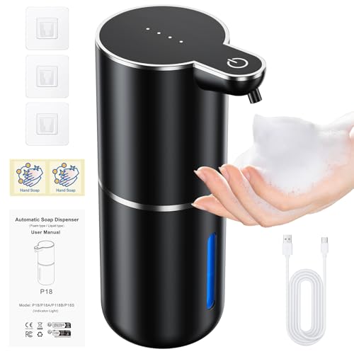 Fantictas Automatic Foaming Soap Dispenser Touchless, 4 Adjustable Levels | Foam Soap Dispenser 380ML, USB Charging Wall Mount for Kitchen & Bathroom, IPX5 Waterproof - color: Black