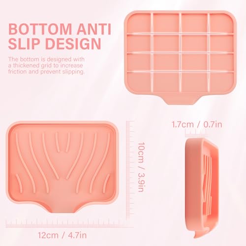 Silicone Soap Dish with Drain, SAISN Kitchen Soap Tray for Shower 2 Pack Self Draining Soap Dish Soft Bathroom Soap Holder for Kitchen Sink Flexible Portable Soap Saver, Pink - color: Pink