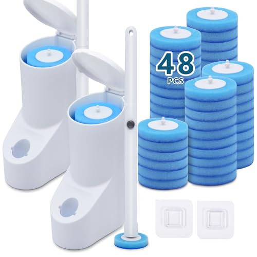 Swingers Disposable Toilet Brush,Toilet Bowl Cleaners,Toilet Cleaning Supplies,Toilet Brush and Holder Set with Cleaner Refills for Toilet Bowl Cleaners,Bathroom Cleaning, Bathtub (White, 2 Pack)