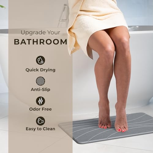 TOSORO - Stone Bath Mat Diatomaceous Earth Shower Mat Non-Slip Super Absorbent Diatomite Stone Bath Mats for Bathroom Floor Quick Drying Natural Easy to Clean (23.5 x 15) - Graphite - color: Wave Graphite, size: Pack of 1