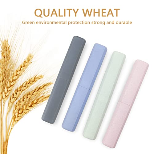 Mulbozy Travel Toothbrush Case, Portable Toothbrush Protector Cover, Breathable Wheat Straw Toothbrush Holder for Traveling, Camping, Business, Home, School, Gym, and More - 4 Packs - color: Pink, Blue, Green, Grey