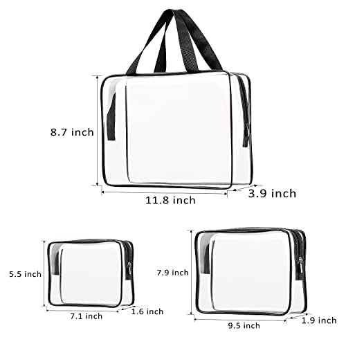 3pcs Clear Cosmetic Bags, TSA Approved Toiletry Bag Set Crystal Clear Travel Beach Essentials Bag Organization PVC, Clear Makeup Bags Luggage Pouch Carry on Airport Airline Compliant Bag Women Men - color: 3pcs Black-1 large, 1 medium, 1 small