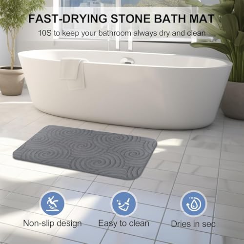 2 Pack Stone Bath Mat Diatomaceous Earth Shower Mat Non-Slip Super Absorbent Quick Drying Diatomite Stone Mats for Bathroom Floor Kitchen (Grey, 24x15) - color: Grey Circle