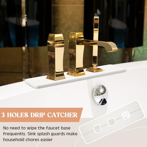 Teenyyou 3 Square Hole White Faucet Mat for Kitchen Sink Bathroom 16.14" x 4.49" Kitchen Faucet Absorbent Mat Diatomite Splash Guard Quick Drying Stone Drip Catcher Hole 1.97" Holes Spaced About 1.97" - color: White, style: 3 Square Hole