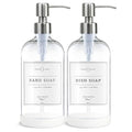 Vine Creations Clear Glass Soap Dispenser, 2 Pack Kitchen Soap Dispenser Set with Stainless Steel Pump, 16 oz Hand Soap or Dish Soap for Bathroom or Kitchen with Waterproof Labels - color: Clear Bottle / Silver Pump