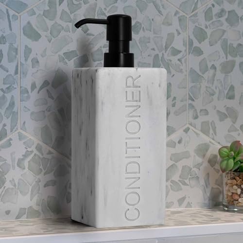 Rectangular Resin Dispenser Premium Bathroom Shampoo Conditioner Body Wash Bottle Modern Refillable Pump Design - color: Marble