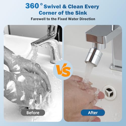 Hibbent Metal Faucet Aerator, 360-degree Swivel Metal Kitchen Sink Aerator, Dual-function Sink Sprayer Attachment, Faucet Replacement Part 55/64'' Female Thread, Silver - color: Silver, style: Classic 360 Degree Faucet Aerator