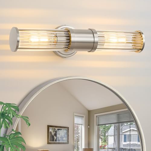 Brushed Nickel Wall Sconce Bathroom Vanity Light Fixtures for Mirror, Modern Wall Light with Glass Rod Shade for Bathroom, Bedroom, Hallway, Living Room - Bulb Not Included - color: Brushed Nickel-Glass Rod