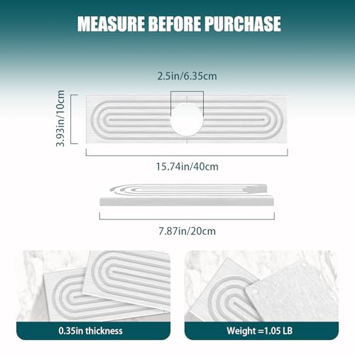 2 PCS Diatomite Stone Faucet Mat for Kitchen Sink, Dark Grey, Quick Drying Water Absorbing Pad, Sink Splash Guard & Protector for Kitchen and Bathroom Counter (White-Short) - color: White-Short