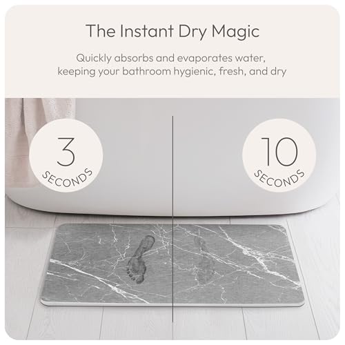 Stone Bath Mat Quick-Dry Absorbing Diatomaceous Earth Bath Mat | 2 Stone Mats - Large & Small Mat for Bathroom | Anti-Slip Diatomaceous Bathmat 100% Natural Bathroom Rug Stones (Gray Marble) - color: Gray Marble