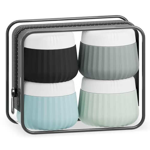 Mrsdry Travel Containers for Toiletries 4 Pack, TSA Approved Travel Size Toiletries, Travel Size Containers, With Clear Bag Leak Proof Silicone Jars, Travel Essentials Creams Jars Carrying Small Items - color: Black Gray, size: 3 oz