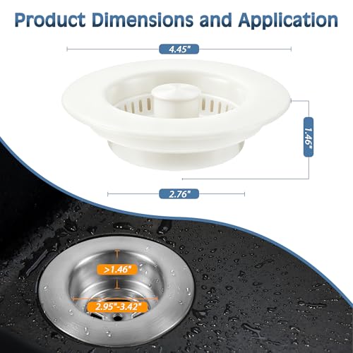 Kitchen Sink Drain Strainer 3 in 1, 304 Stainless Steel Pop Up Sink Stopper, Anti-Clogging Sink Drain Strainer for US Standard Kitchen Drain (White) - color: White, size: 1 Pack