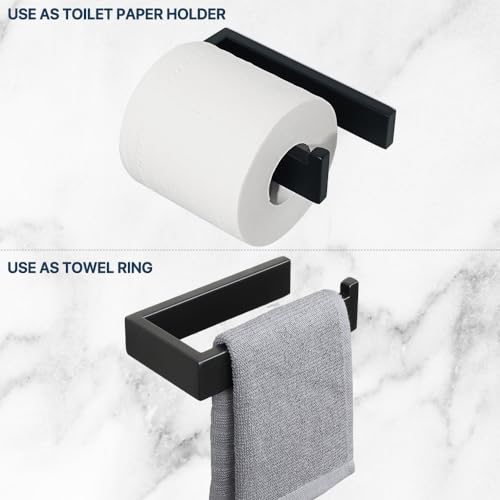 SAYAYO Self Adhesive Toilet Paper Holder Wall Mount, Modern Matte Black Stick on Toilet Paper Roll Holder for Bathroom Square, SUS304 Stainless Steel 6 Inch - color: Black - Adhesive