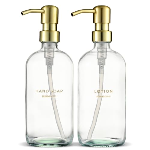 MaisoNovo Soap Dispenser 2-Piece Set | 16.9oz Clear Bottles with Gold Stainless Steel Pump Core - color: Clear/Gold