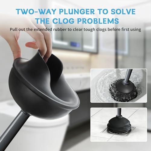 Sellemer Toilet Brush and Plunger Set, Curved Head for Deep Cleaning, Grey | Brush and Plunger set, Curved Nylon Bristles for Deep Clean, Strong Suction Plunger, Ventilated Holder for Quickly Air Dry - color: Gray