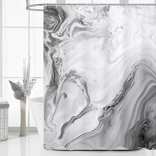 MitoVilla Grey Marble Long Shower Curtain 72 x 78, Abstract 78 inch Long Fabric Shower Curtain for Chic Luxury Bathroom Decor, Modern Ombre Watercolor Shower Curtains 78 inch - color: Grey, size: 72"W x 78"L (Pack of 1)