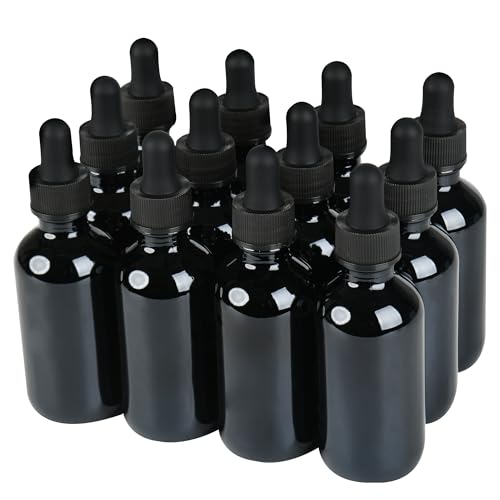 NOOEEISS 12 Pcs, 2oz Black Glass Eye Dropper Bottle, Tincture Bottles with Leak-Proof Design, Stronger Suction, for All Kinds of Mixed Liquids - color: Black, size: 2oz-12Pack