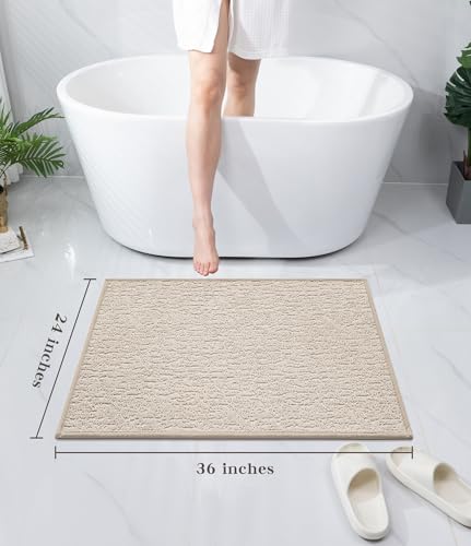 chakme Bathroom Rugs Mat 36x24, Ultra Thin Non Slip Bath Mat Quick Dry Absorbent Bath Mat for Bathroom Floor, (Light Beige, 36"x24") - color: Light Beige, size: 3'x 2'(Rectangular)