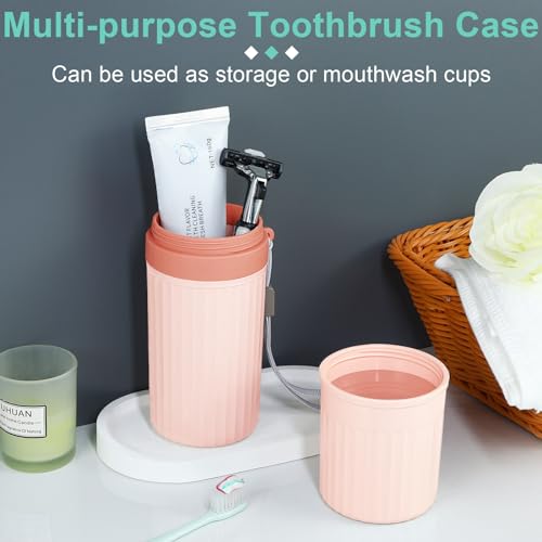 Mulbozy Travel Toothbrush Holder, Large Travel Toothbrush Cup Case, Portable Travel Toothbrush Toothpaste Makeup Storage for Business Trip Camping School - Pink - color: Style C-pink